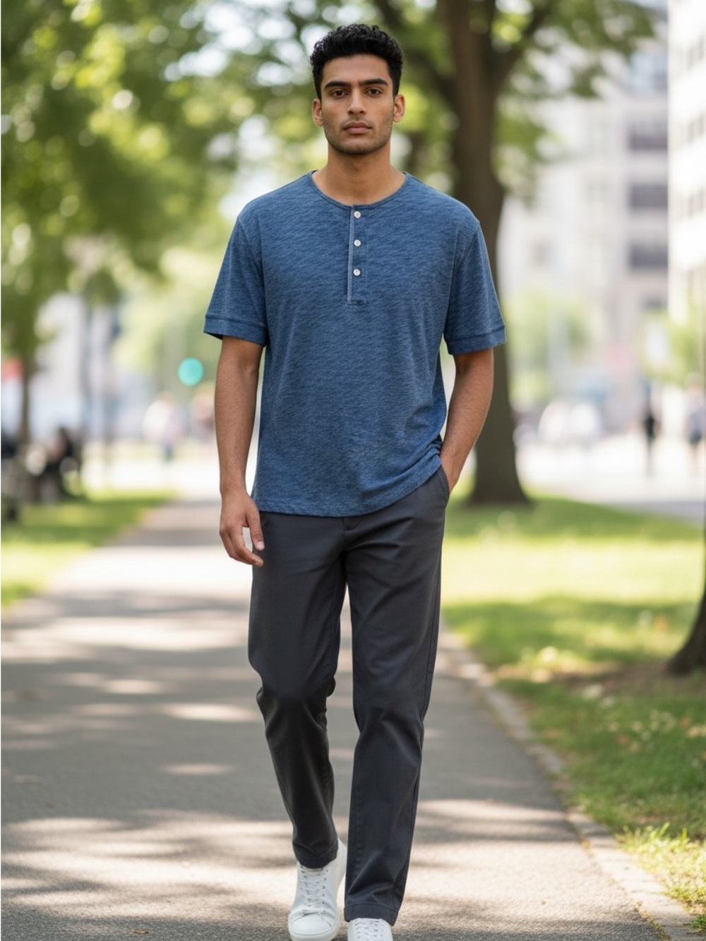 Madewell Men’s Blue Heathered Slub Henley Shirt Medium